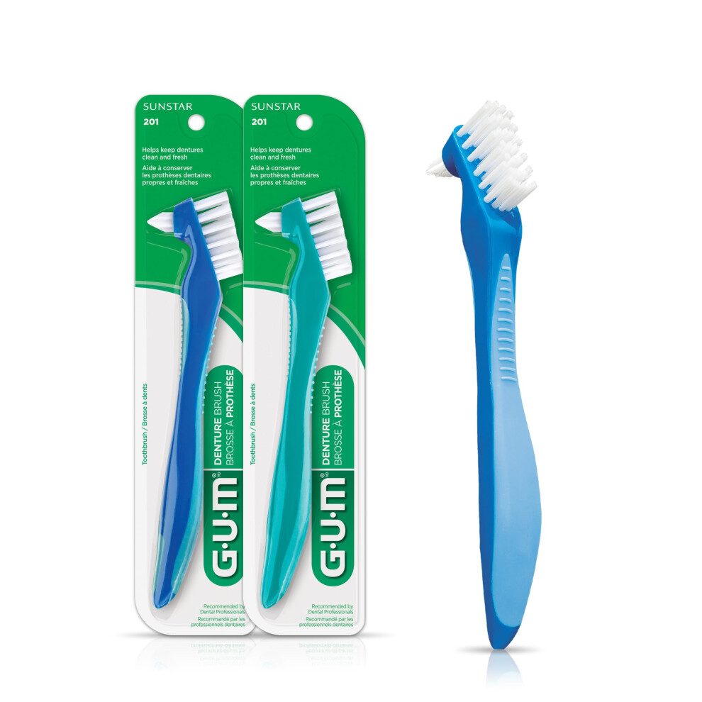Gum Denture Brush - Dual Headed Hard Bristle Toothbrush For Dentures & Acrylic Retainers - Dentist Recommended Denture Cleaner 1Ct (Pack Of 2)