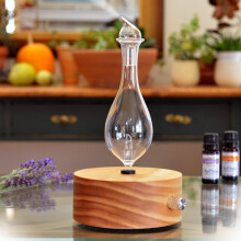 ArOmis Aromaterapi Diffuser - (Solum Nox Merus) Premium Wood & Glass eterisk olja Nebulisator - Professionell kvalitet Vattenls Diffuser - Ingen