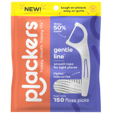 Plackers Gentle Line Floss Picks Fresh Mint Flavor Fold-Out FlipPick QuickFix Grip Nem opbevaring med Sure-Zip Seal 150 Count
