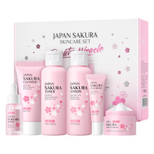 LAIKOU Skin Care Set JAPAN SAKURA Women Beauty Gift Sets Skin Care Kit with Cleanser, Toner, Lotion, Serum, Eye Cream, Face Cream Travel Kit for Women