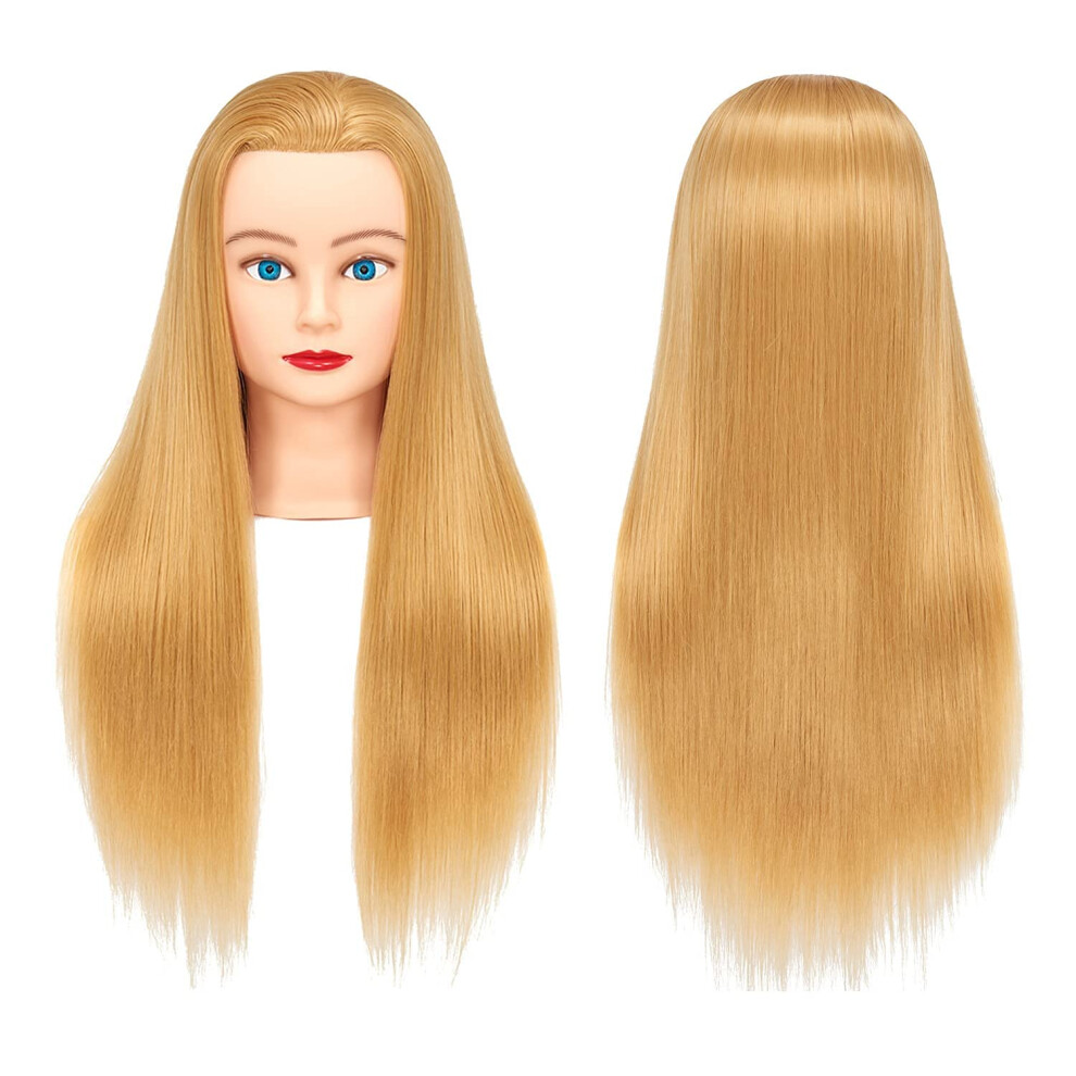 Training Head Unisex 26""""-28"""" Mannequin Head Hair Styling Manikin Cosmetology Doll Head Synthetic Fiber Hair Hairdressing Training Model Free Clamp (17