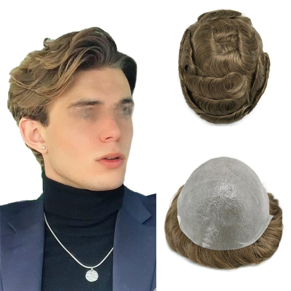 Lyrical Hair Unisex Piece For Men Ultra Thin Skin V-Looped Mens Toupee Full Poly Pu Human Hairpiece Wig System Protesis Capilar Para Hombre 8""""X10""""-100