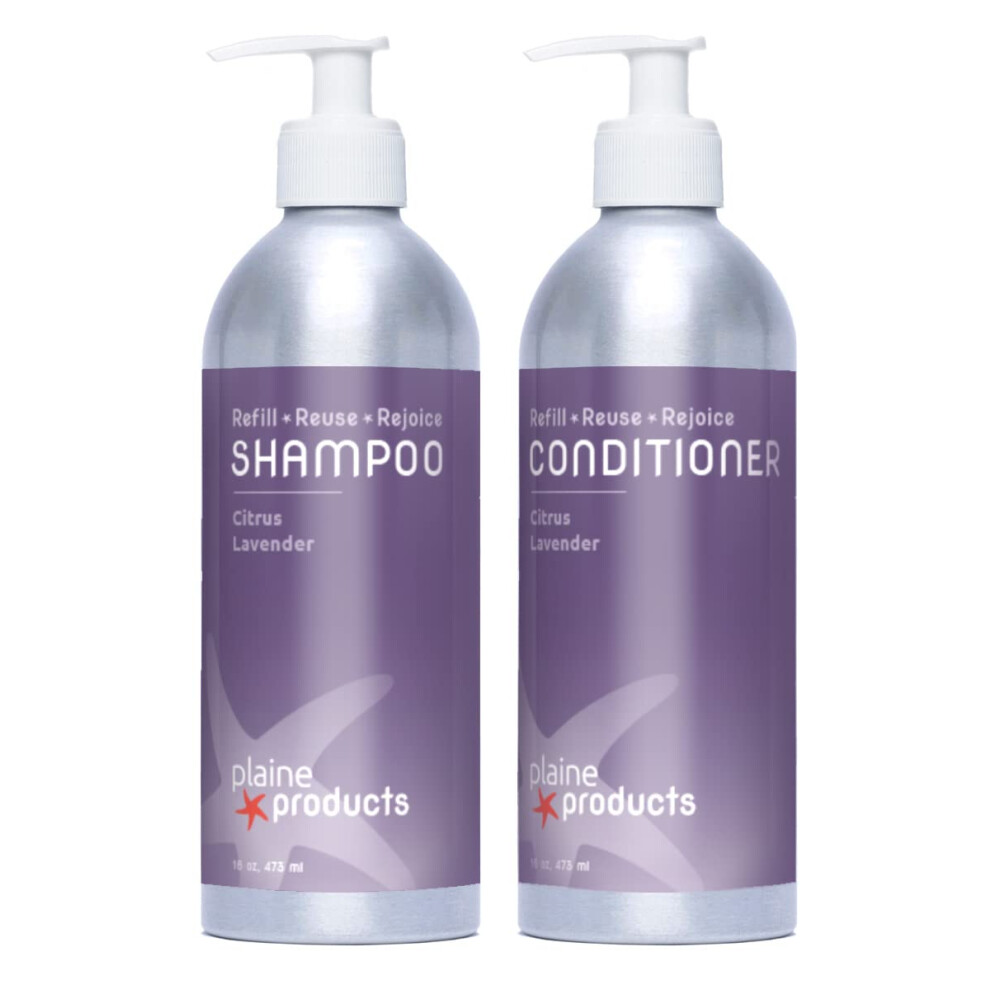 Plaine Products Eco-Friendly Shampoo And Conditioner - Citrus Lavender - Sulfate Free, 16Oz (Refillable Bottles With Pumps)