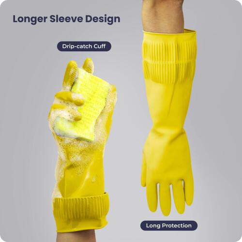 FMP Brands Luvas de prato de borracha grandes amarelas 6 pares 15 polegadas extra longo design antiderrapante macio e confortvel durvel e multi 2