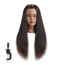 24 """"-26 """" 100% menselijk haar mannequin hoofd training hoofd cosmetologie manikin hoofd poppenkop met gratis klem (zwart haar)