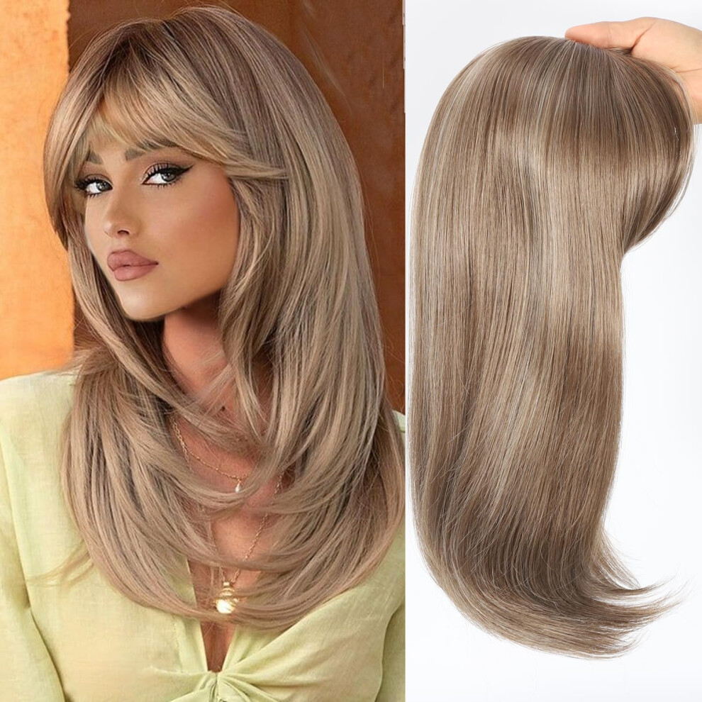Civrie Unisex Light Hair Toppers For Women With Thinning Hair Straight 18 Inch Synthetic Hair Topper 6.5""""X6.5"""" Large Base With Bangs Hairpiece And Nat