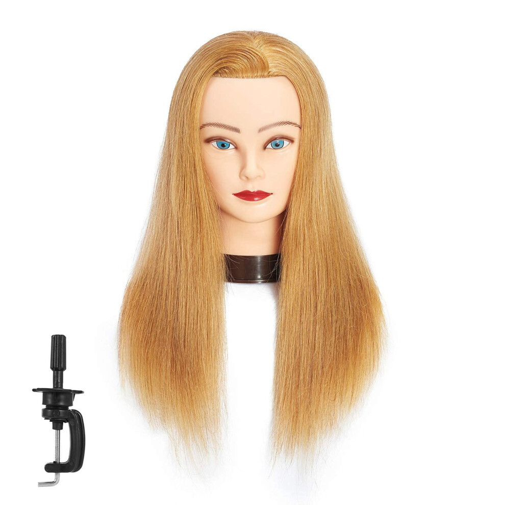 Training Head Unisex Light Traininghead 100% Human Hair Mannequin Head Hairdresser Cosmetology Manikin Head Doll Head With Free Clamp ( Blonde)