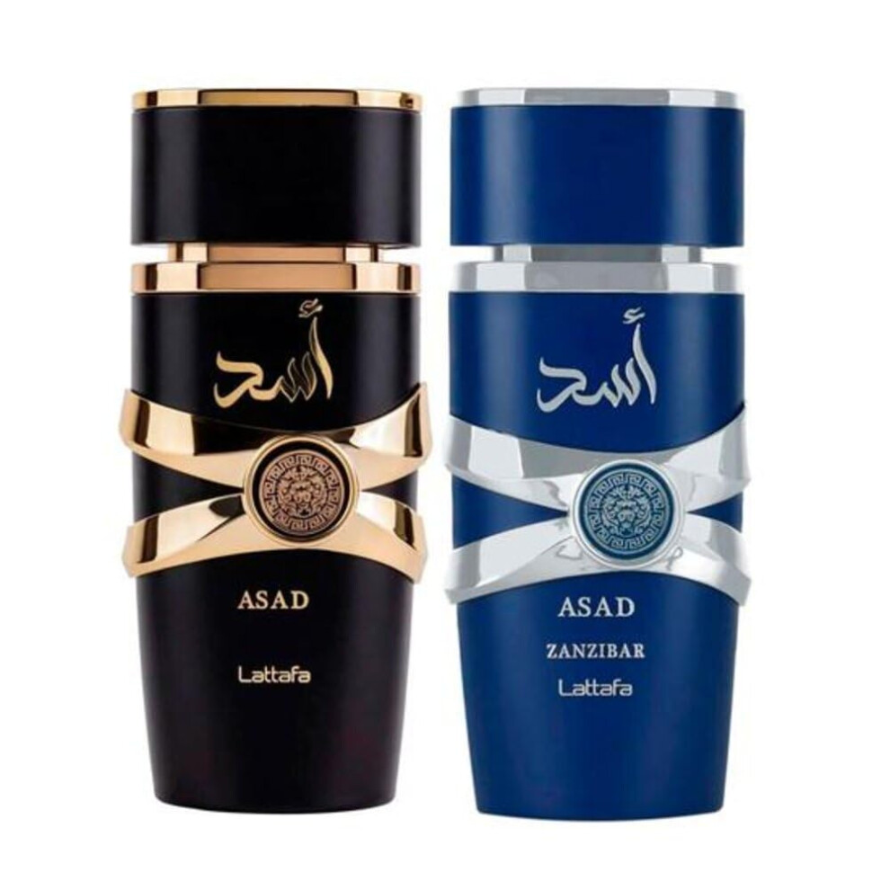 Lattafa Asad 2 piezas Set (EDP 3.4 FL OZ + ASAD ZANZIBAR EDP 3.4 FL OZ)