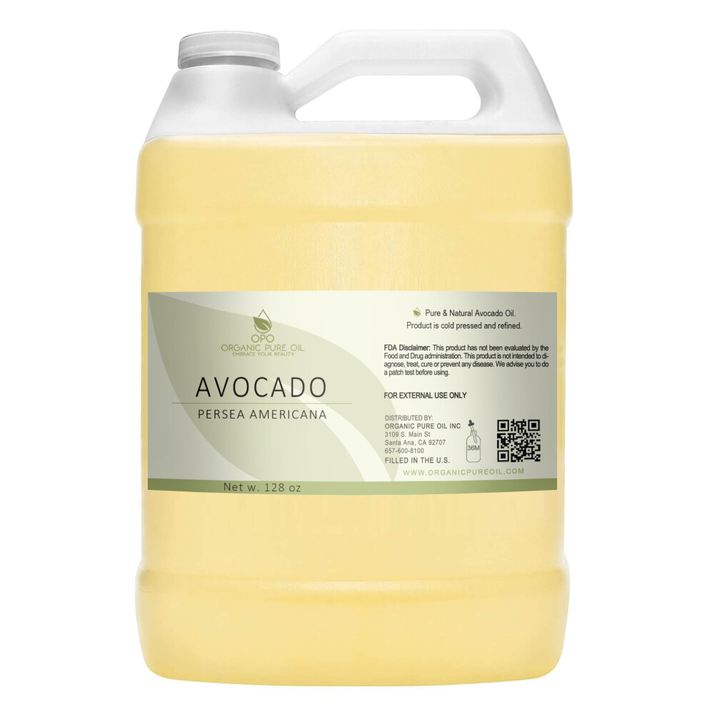 Opo Avocado Oil - Pure Refined Filtered Non-Gmo Vegan Fair Trade Unscented Bulk Carrier - 128 Oz / 1 Gallon - For Skin Hair Nails Body & Mo