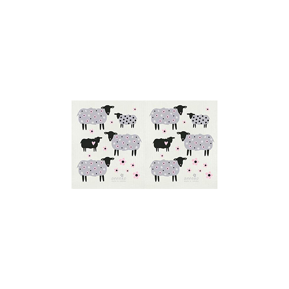 Anneko Swedish Dishcloth/Sponge Cloth - Grey/Pink/Black Sheep (2-Pk Multi-Color Sheep)-image-OPC-PHXTMJN-NEW