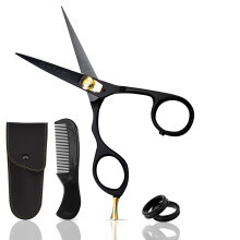 Ontaki 5.5 Japanese Steel Mustache & Beard Scissors for Men with Comb & Carrying Pouch - Hand Forged Shears Ergonomic Bent Handles Design - Fac