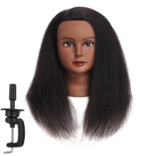 Trainingskopf 100 % Echthaar-Mannequinkopf, Trainingskopf, Kosmetikpuppenkopf,    bungskopf f   r Friseure, mit gratis Klemmhalter, weiblich (B