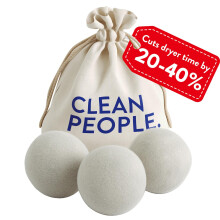 The Clean People 100% Nieuw -Zeelandse wollen droger Balls - 3 Pack - wol voor wasstofstof verzachtende anti -statisch geen pluisje geurloos en h