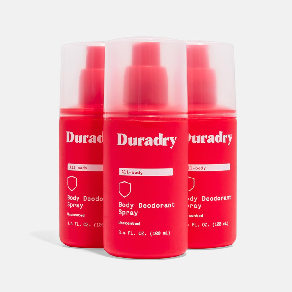 Duradry Body Deodorant Spray - Aluminum Free Deodorant  Prevent and Eliminate Any Body Odor Naturally - Unscented  3.4 Fl Oz (Pack of 3)-image-OPC-PHXTMN8-NEW