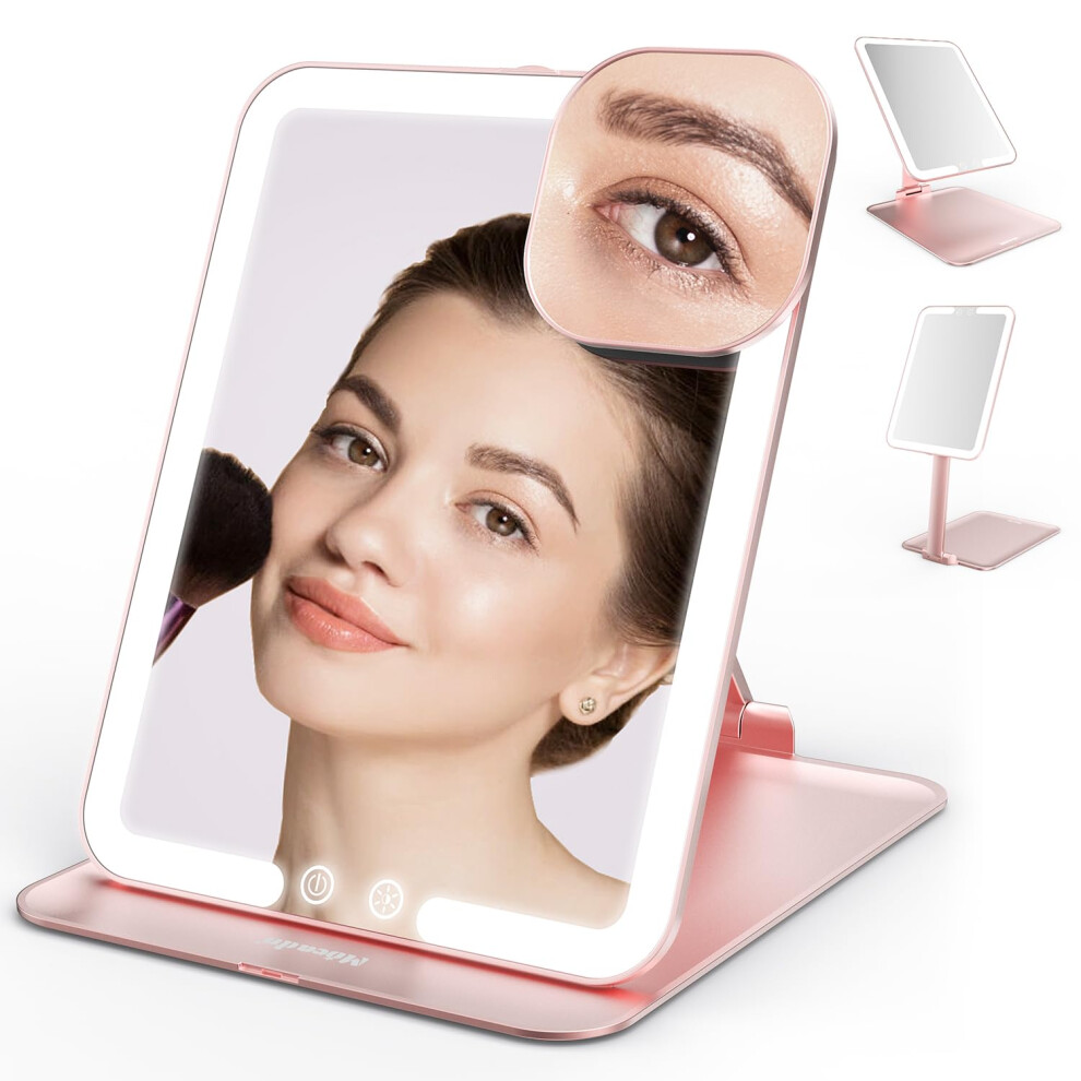 Mocado Light Travel Makeup Mirror With Tripple Folding Vanity Mirror With S 3 Colors Ed Makeup Mirror 1500Mah Rechargeable Memory F