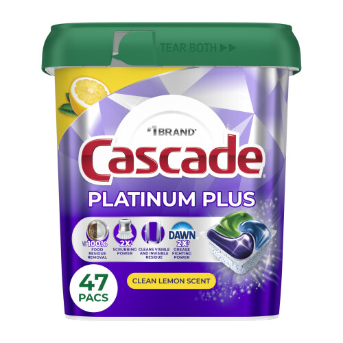 Cascade Platinum Plus Dishwasher Pods  Dishwasher Detergent  Dish Detergent Soap  Lemon  47 Count