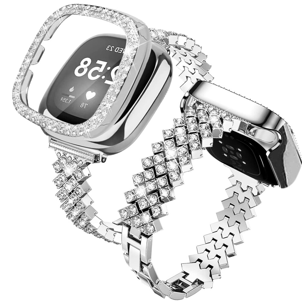 Compatible With Fitbit Versa 3/Sense Bands For Women, Bling Diamond Metal Strap Replacement 940534670488
