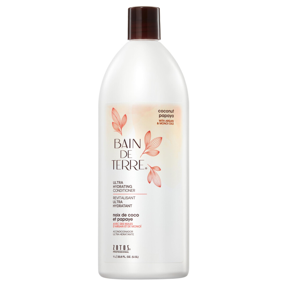 Bain De Terre Coconut Papaya Ultra Hydrating Conditioner Moisture Quench For Dry Damaged Hair With Argan & Monoi Oils Paraben-Free Color-Saf