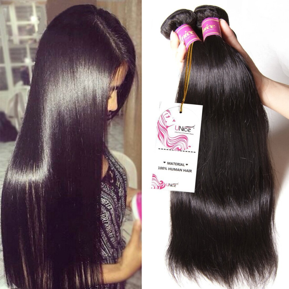 Unice Unisex Hair 10A Malaysian Straight Human Hair 3 Bundles Unprocessed Virgin Human Hair Weave Extensions (14 16 18 Inch)