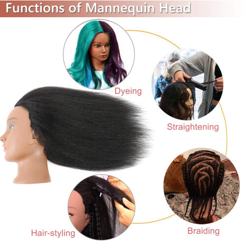 Cabea de manequim de 14 polegadas, cabelo 100% real, cabea de boneca para estilo de cabelo, salo de treinamento, cosmetologia, prtica de tran 1