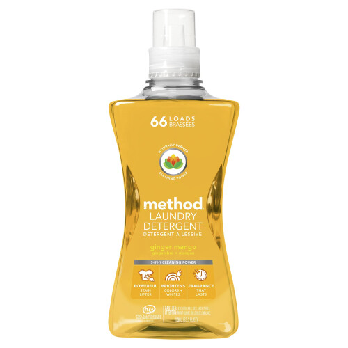 Method Liquid Laundry Detergent Ginger Mango 66 Loads Per Bottle Hypoallergenic + Biodegradable Formula Plant-Based Stain Remover 53.5 Fl Oz