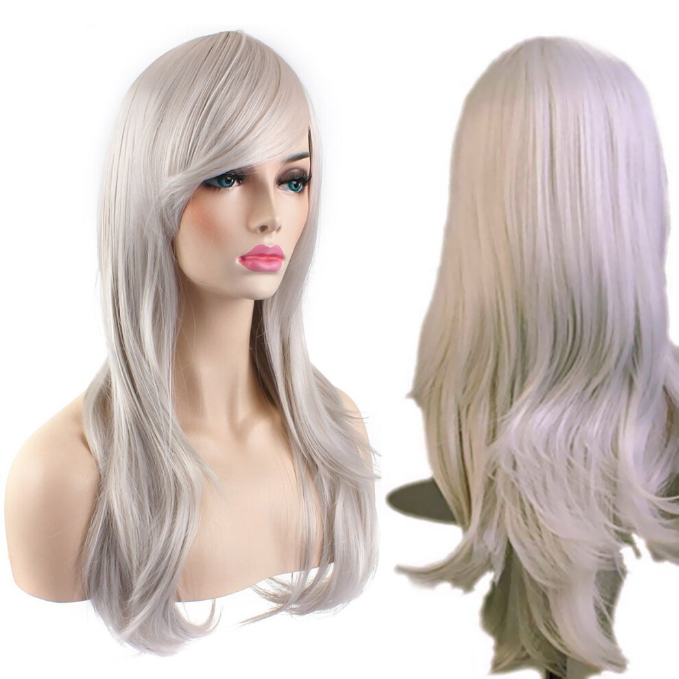 Akstore Unisex Grey 28 Inch Fashion Wigs Long Wavy Curly Hair Cosplay Wig (Light )