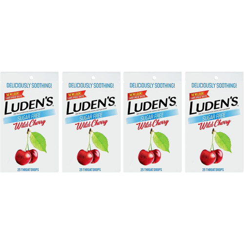 Luden's Sugar Free Wild Cherry Gorge Drops mal de gorge Relief 25 Count (4 pack)