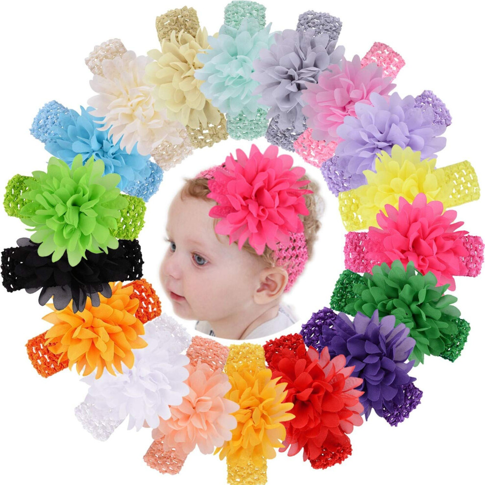 Kw Collection Girl Baby Headbands With Chiffon Lotus Flower Elastic Crochet Hair Bands Ankle Wrist Flower Hat Decoration (Band: 1.6"5.5", With Chiffo