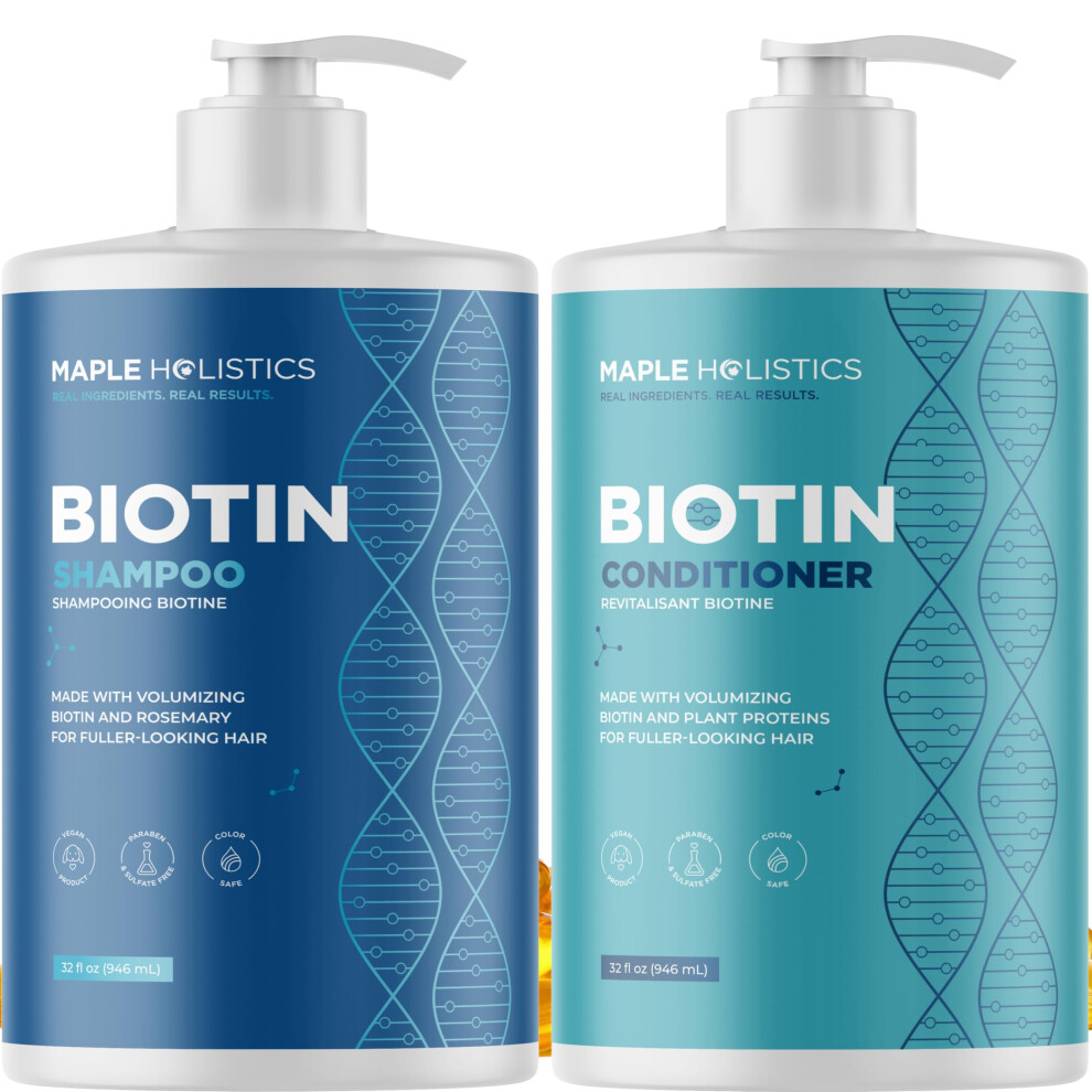 Maple Holistics Volumizing Biotin Shampoo And Conditioner Set - Sulfate Free Shampoo And Conditioner For Dry Damaged Hair Care - Thinning Hair Shampoo And Conditioner