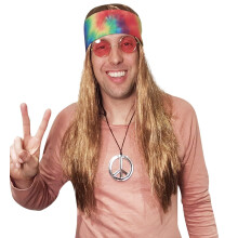 Hippie-Perckenkostm mit Batik-Bandana, 60er-70er-Jahre-Hippy-Woodstock-Festival-Ausrstung