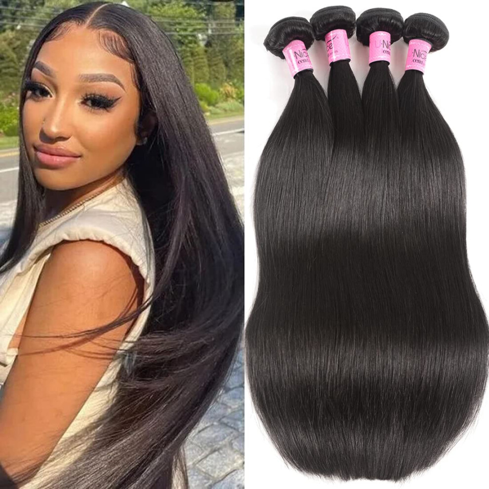 Unice Unisex Hair 10A Malaysian Straight Human Hair 3 Bundles Unprocessed Virgin Human Hair Weave Extensions (10 12 14 Inch)