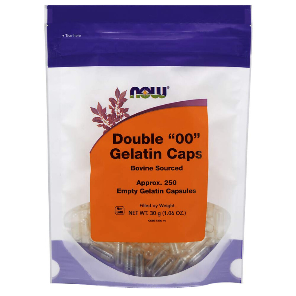 Now Foods Supplements Empty Gelatin Capsules Double """"00"""" Bovine Sourced Filled By Weight 250 Gel Capsules