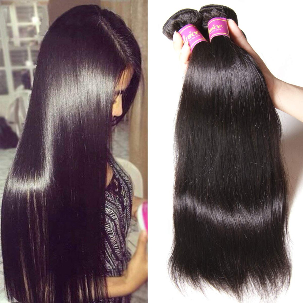 Unice Unisex Hair 10A Malaysian Straight Human Hair 3 Bundles Unprocessed Virgin Human Hair Weave Extensions (18 20 22 Inch)