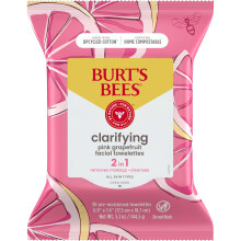 Burt's Bees Clarifying Facial Towelettes With Pink Grapefruit, Pre-Moistened Towelettes for All Skin Types, 99 Percent Natural Origin Skin Care, 30 ct