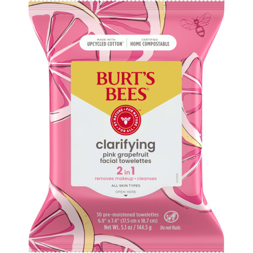 Burt's Bees Lingettes Visage Clarifiantes Burt's Bees au Pamplemousse, 30 lingettes