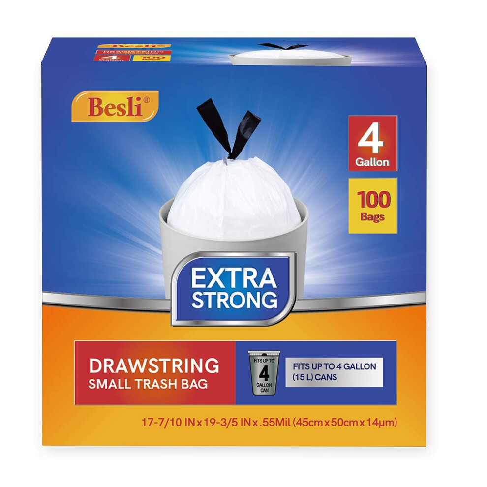 Besli Worek Na Smieci Ze Sznurkiem O Pojemnosci 4 Galonw Maly Worek Na Smieci 100 Sztuk (Bialy 4 Galony)-image