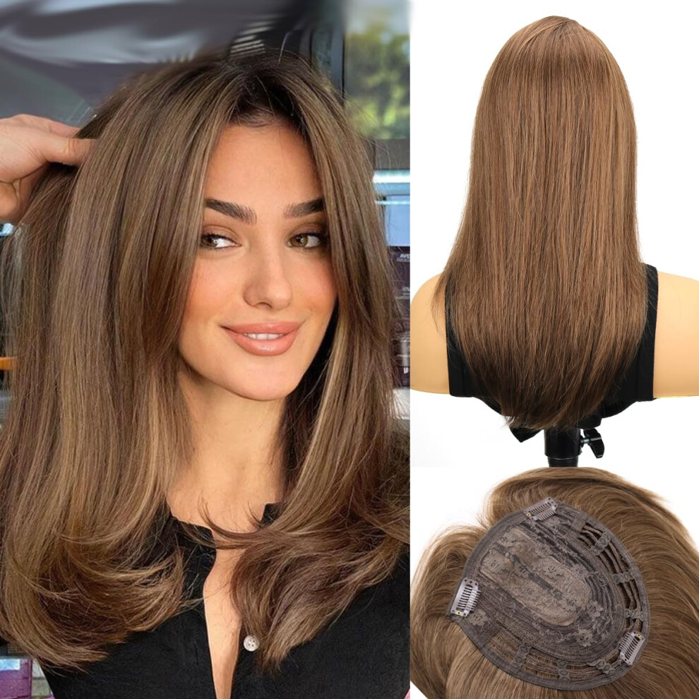 Civrie Unisex 18 Inch Hair Toppers For Women With Thinning Hair Straight Hair Topper Synthetic Wig Clip In Hair Topper 6.5""""X6.5"""" Large Base With Bangs Hairpi