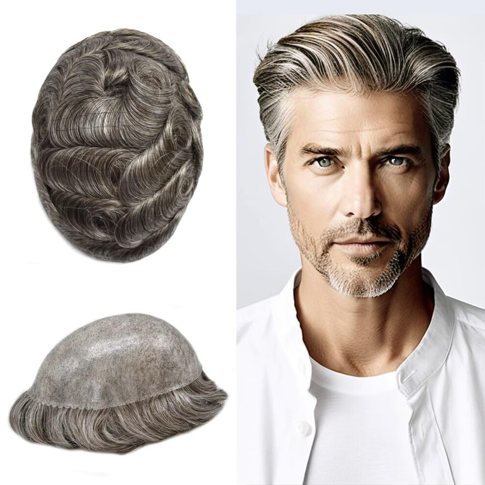 Unisex Dark All Poly Toupee For Men Hairpieces Human Hair Replacement System 0.1Mm Pu Injected Mens Toupee Human Hair Natural Toupee Hair For Men 8X10",#350