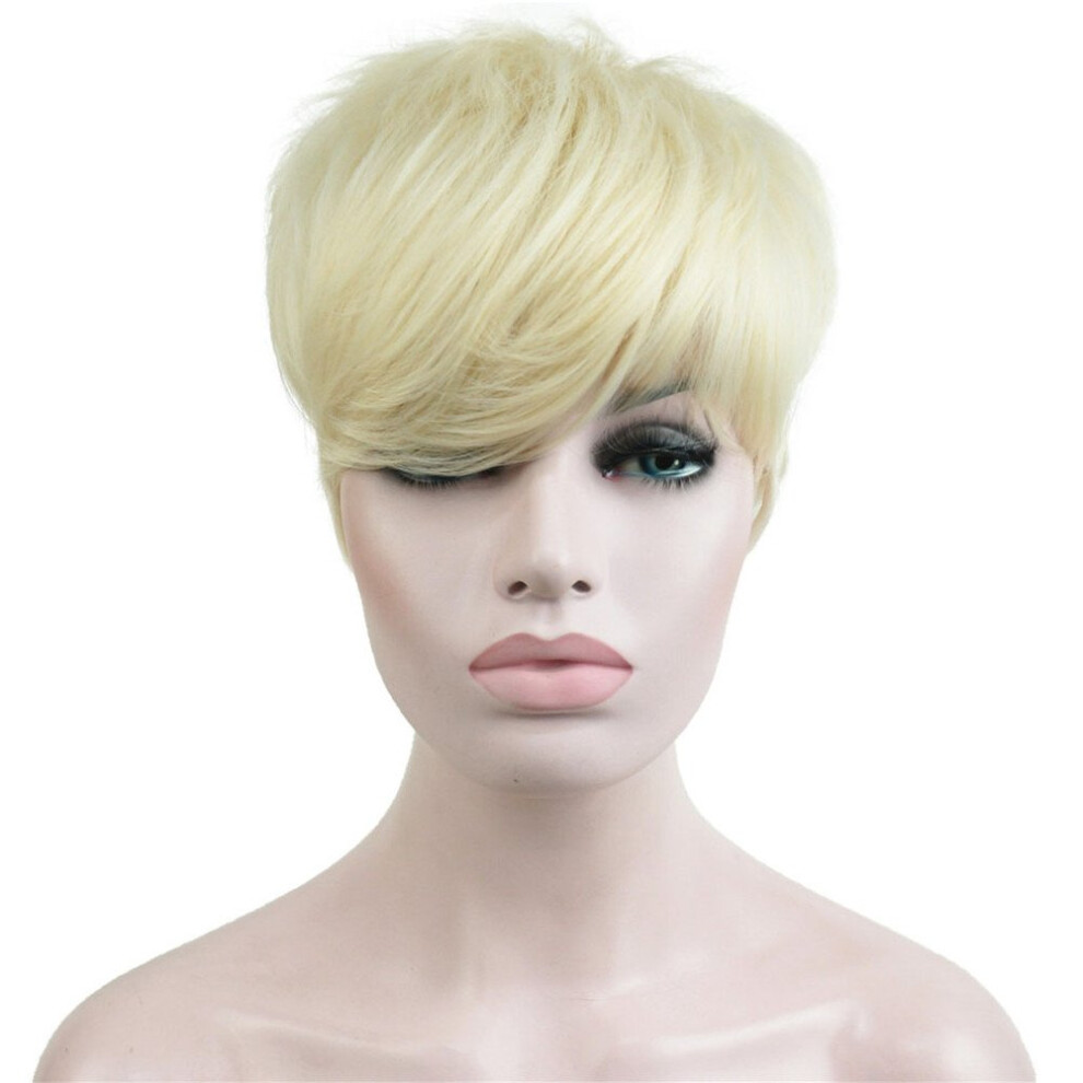 Aimole Unisex Synthetic Short 6 Inches Straight Wig Heat Resistant Full Capless Hair Party Wig (613-Pale Blonde)