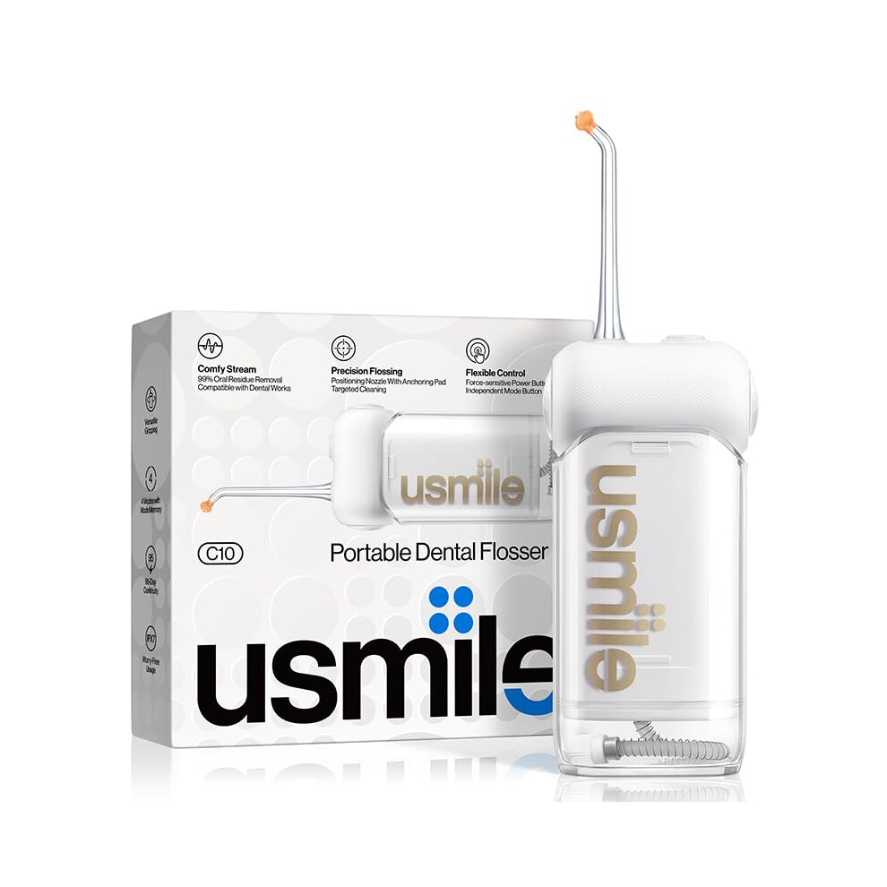 Usmile C10 Portable Water Flosser - Travel-Friendly 95-Day Battery 4 Modes 360 Nozzle 180Ml Tank Ipx7 Waterproof Dentist-Recommended For Br