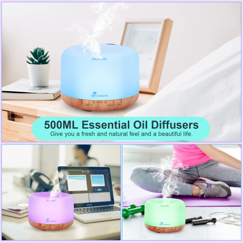 Diffuserlove Diffuser 500ML Aromadiffusor med Fjärrkontroll, Kylmist, Tyst Design 2