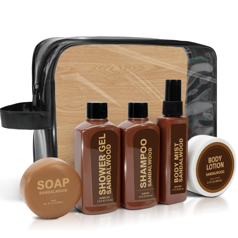 Gift Sets for Men Bath and Body Mens Gifts 6pcs Sandalwood Travel Size sets with Shampoo Shower Gel Soap Body Lotion Birthday Gifts for Men