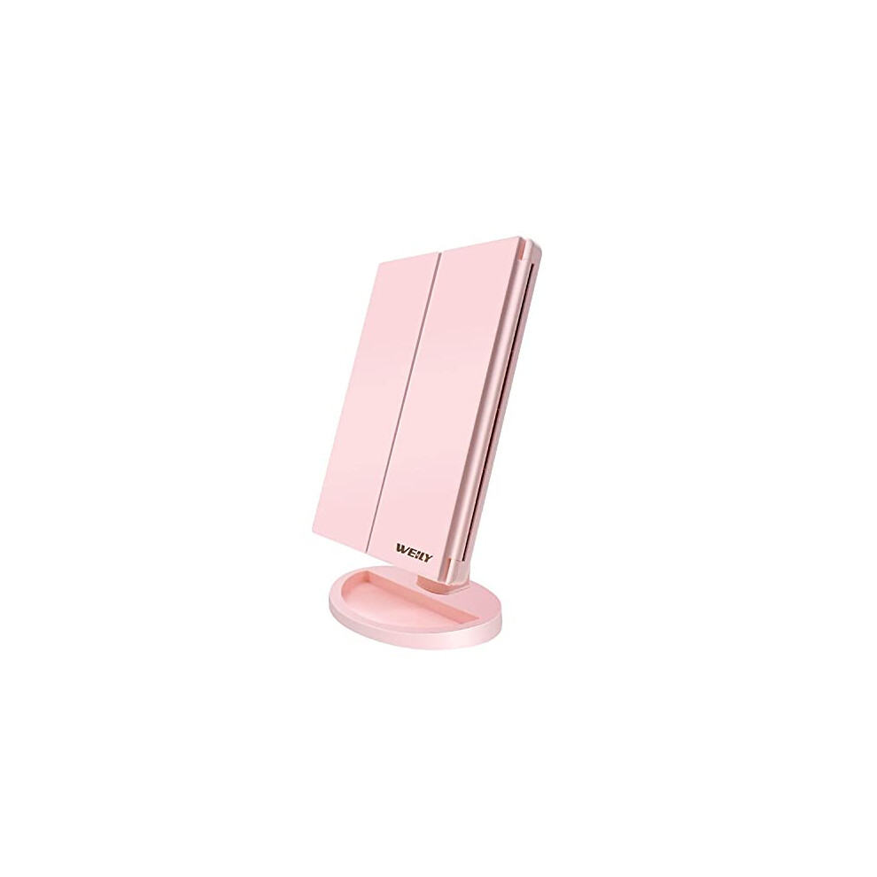 Weily Makeup Mirror With 21 Led Lights Two Power Supply Modes Adjustable Touch Screen And 1X/2X/3X Magnification Tri-Fold Vanity Mirror Chargea