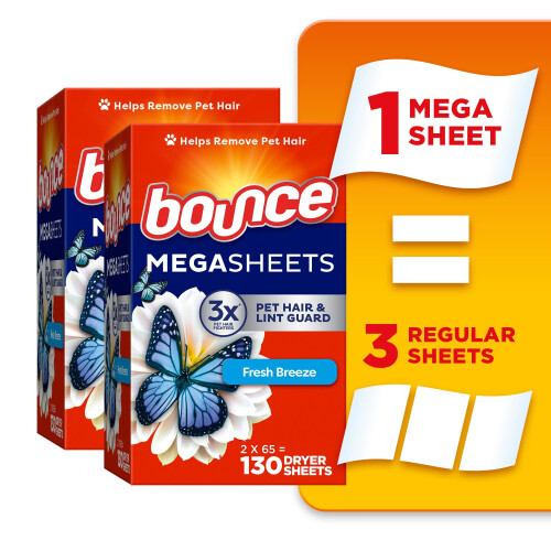 Bounce Mega Dryer Sheets Fresh Breeze 130 Count (l'imballaggio pu variare) 1