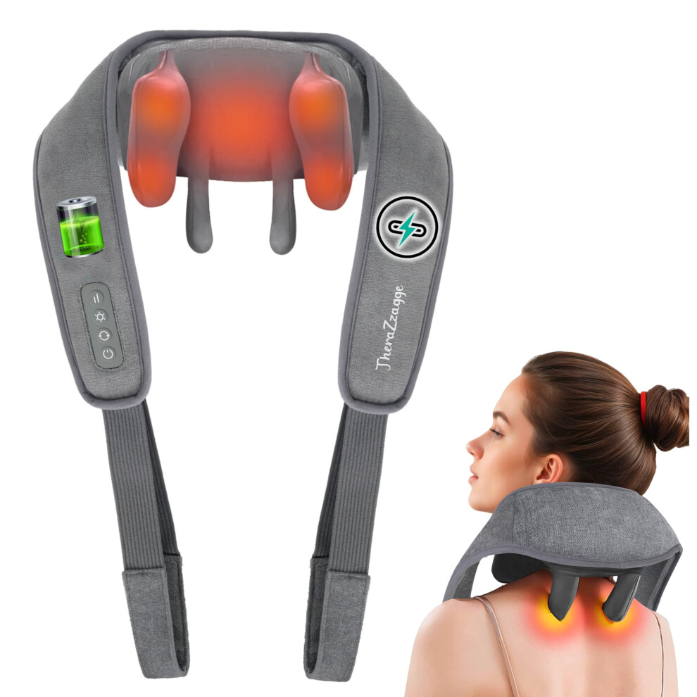 Therazzagge Cordless Neck And Back Massager With Heat Shiatsu Neck And Shoulder Massager 6D Deep Tissue Kneading Massage For Shoulder Back Pai
