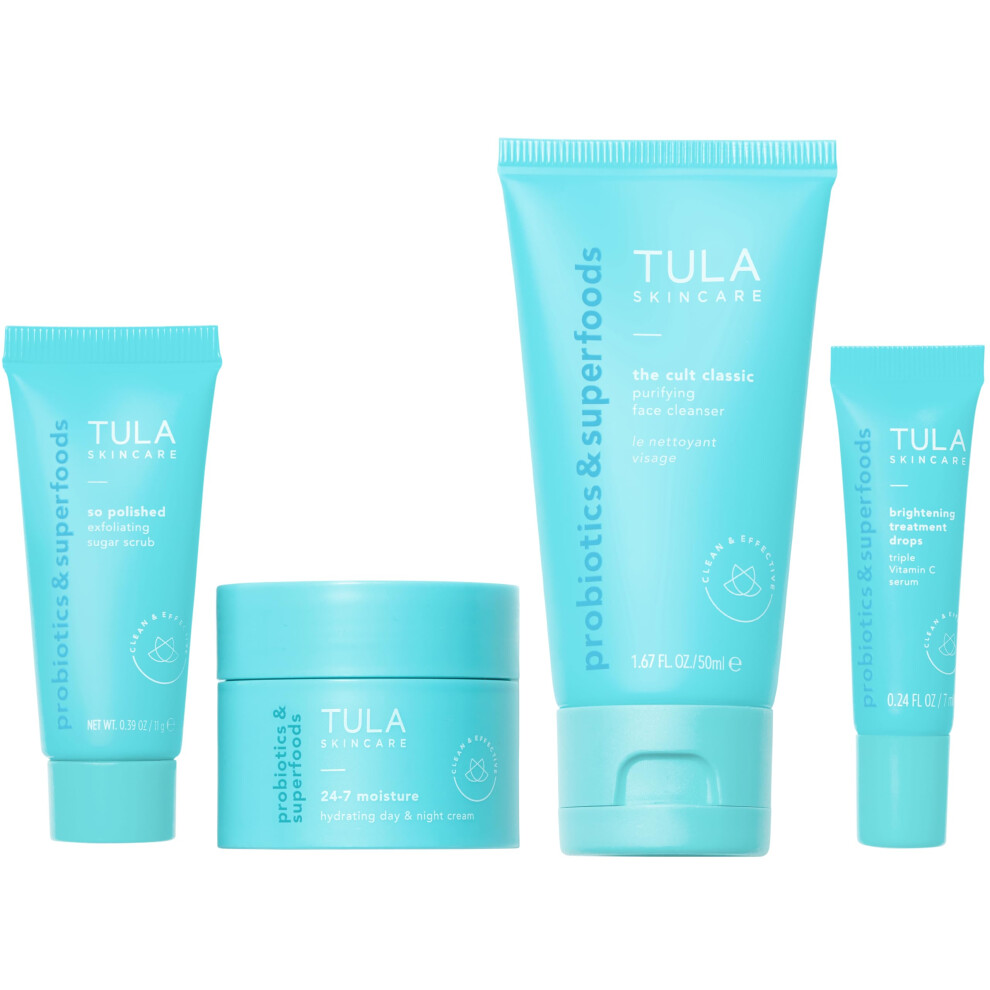 Tula Skin Care On the Go Best Sellers Travel Kit | Facial Cleanser  Day & Night Moisturizer  Sugar Scrub & Vitamin C Serum for Glowing  Radiant S