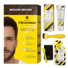 Cleverman Tinte para Cabello y Barba Marrón Medio para Hombres, Kit Reutilizable Todo-en-Uno