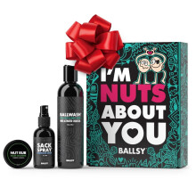 Ballsy Nuts About You Sack Pack Herren-Frischeset als Geschenk zum Valentinstag, enthlt Ballwash-Sackspray und NutRub Forest & Fields