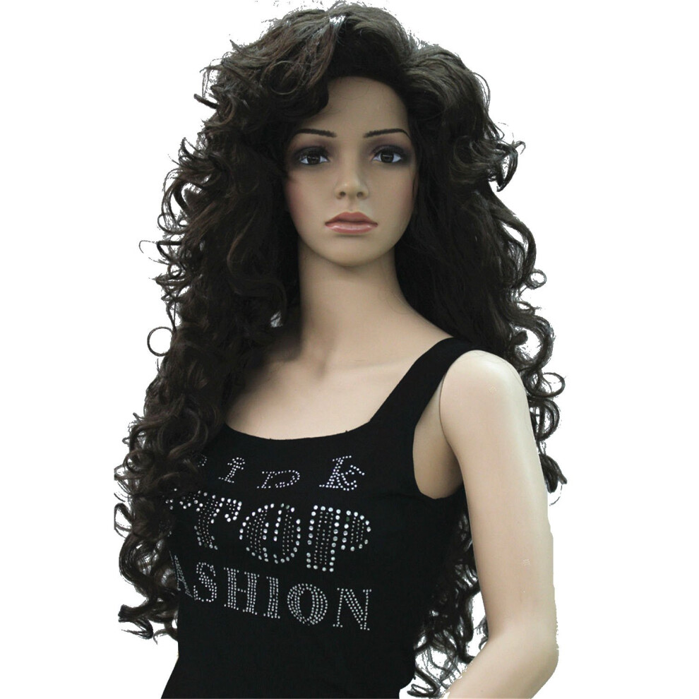 Lydell Unisex Brown Women's Wig Black/Red- Long Curly Hairstyles Hair Synthetic Full Wigs (Brown)