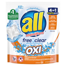 Tous les puissants dtergents lessive PACS avec des dmnageurs d'OXI et des blanchissers SCHETS CLEAR 32 COUNTS 32